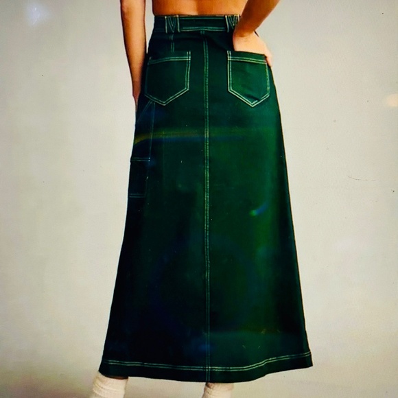 NWT - Anthropologie x Pilcro green carpenter maxi denim skirt - size 12 - Picture 3 of 3